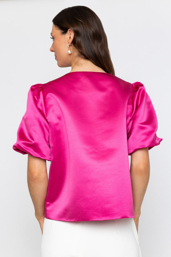 Carraig Donn Pink Satin Puff Sleeve Top