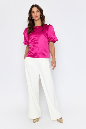 Carraig Donn Pink Satin Puff Sleeve Top