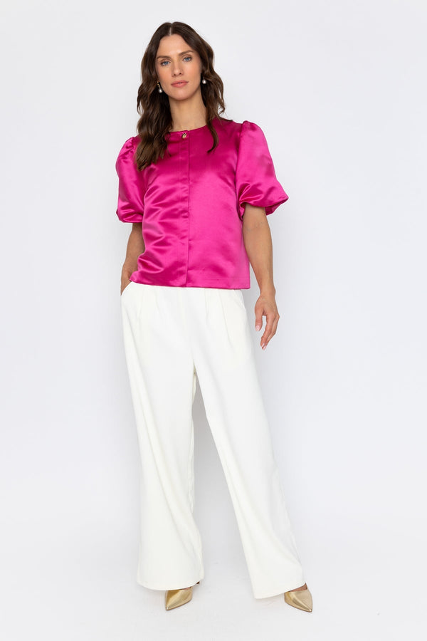 Carraig Donn Pink Satin Puff Sleeve Top
