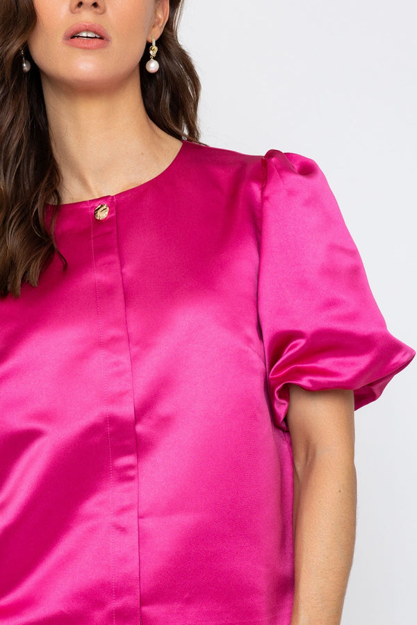 Carraig Donn Pink Satin Puff Sleeve Top