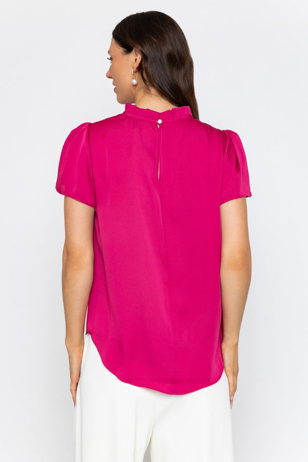 Carraig Donn Pink Satin Top with Ruffle Neck
