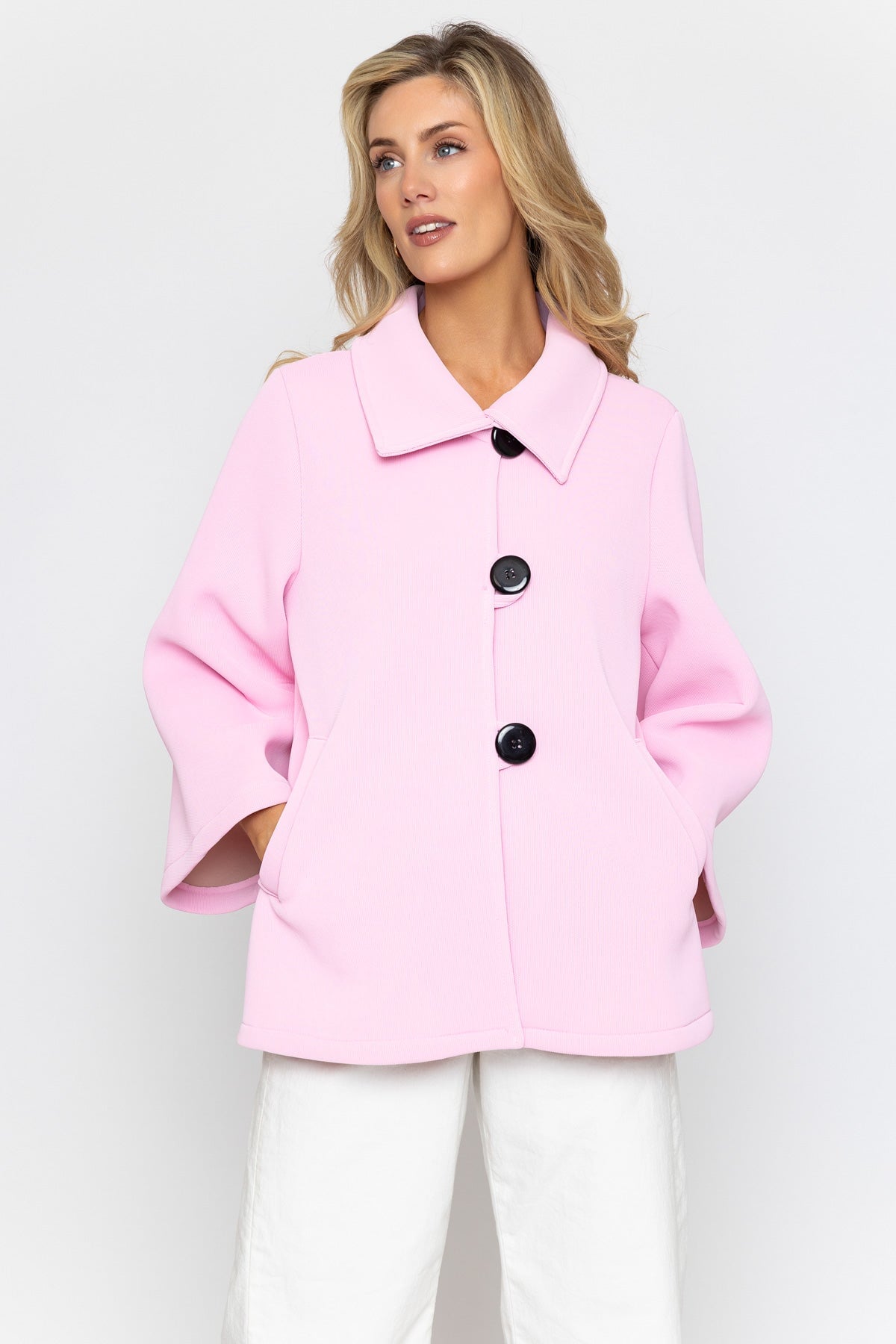 Pink Scuba Button Up Jacket | Ladies Fashion | Carraig Donn