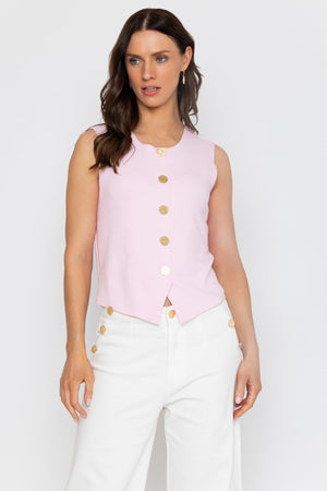 Carraig Donn Pink Sleeveless Gold Button Top