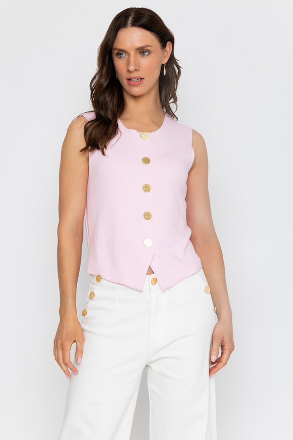 Carraig Donn Pink Sleeveless Gold Button Top