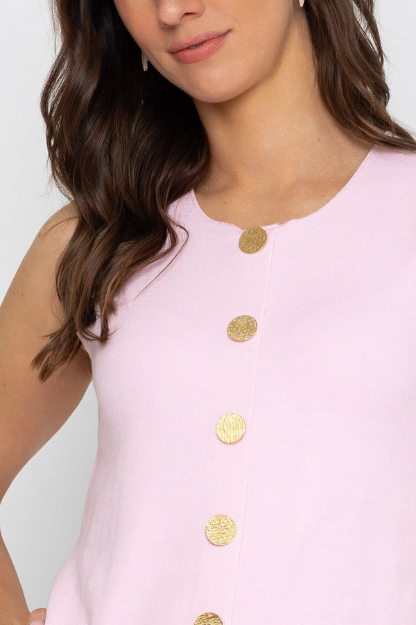 Carraig Donn Pink Sleeveless Gold Button Top