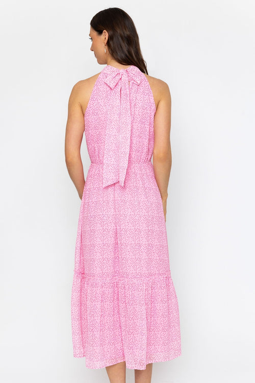 Carraig Donn Pink Sleeveless Polka Dot Midi Dress