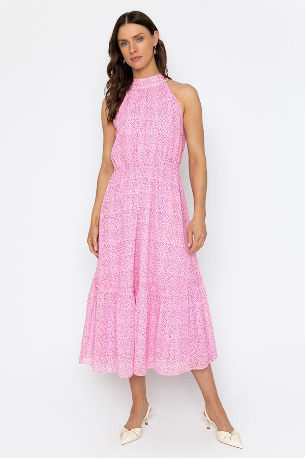 Carraig Donn Pink Sleeveless Polka Dot Midi Dress