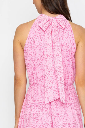 Carraig Donn Pink Sleeveless Polka Dot Midi Dress