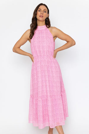 Carraig Donn Pink Sleeveless Polka Dot Midi Dress