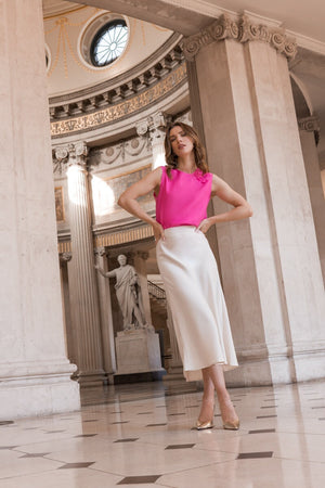 Carraig Donn Pink Sleeveless Top with Flower Corsage Detail