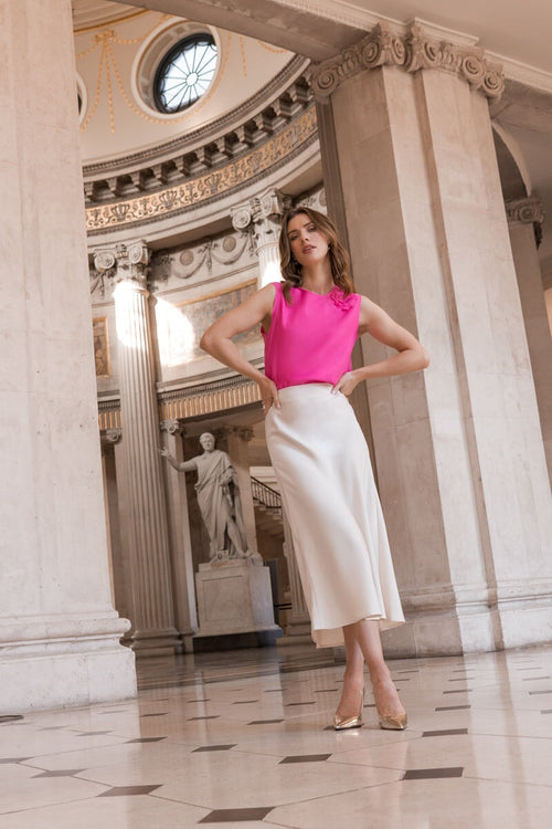 Pink Sleeveless Top with Flower Corsage Detail