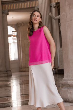 Carraig Donn Pink Sleeveless Top with Flower Corsage Detail