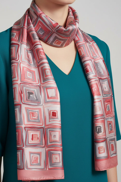 Pink Square Print Scarf