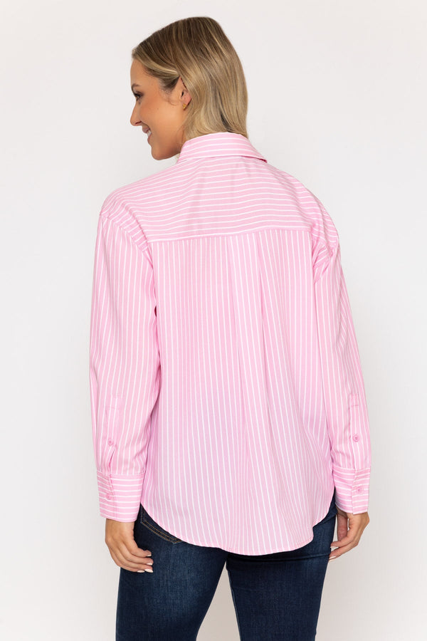 Carraig Donn Pink Stripe Shirt with Front Pocket Detail