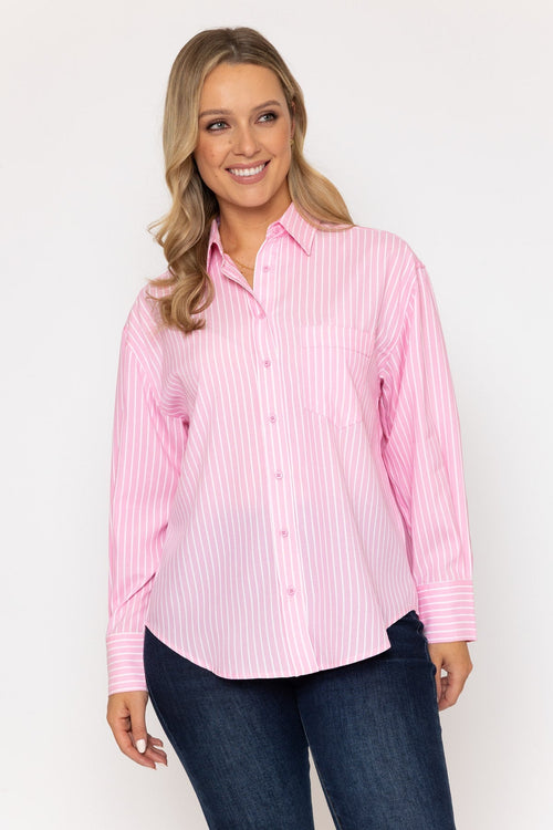 Pink Stripe Shirt with Front Pocket Detail