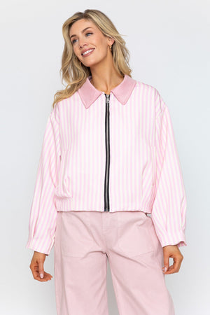 Carraig Donn Pink Stripe Varsity Jacket