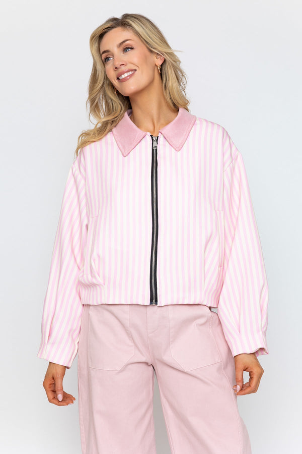 Carraig Donn Pink Stripe Varsity Jacket
