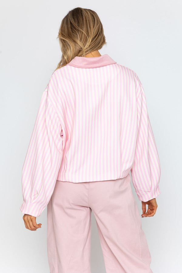 Carraig Donn Pink Stripe Varsity Jacket
