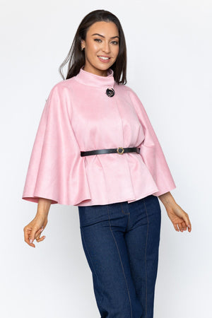 Carraig Donn Pink Suede Belted Cape Jacket