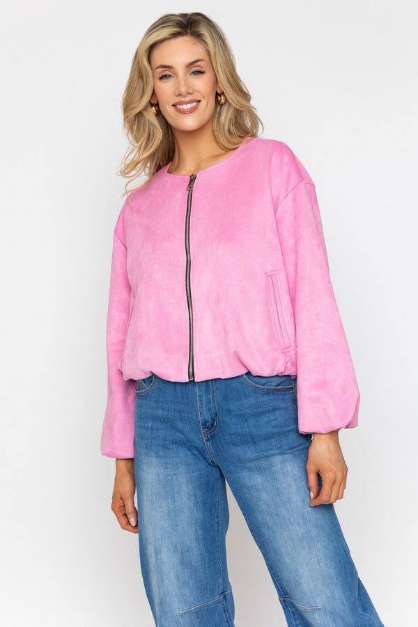 Carraig Donn Pink Suede Bomber Jacket