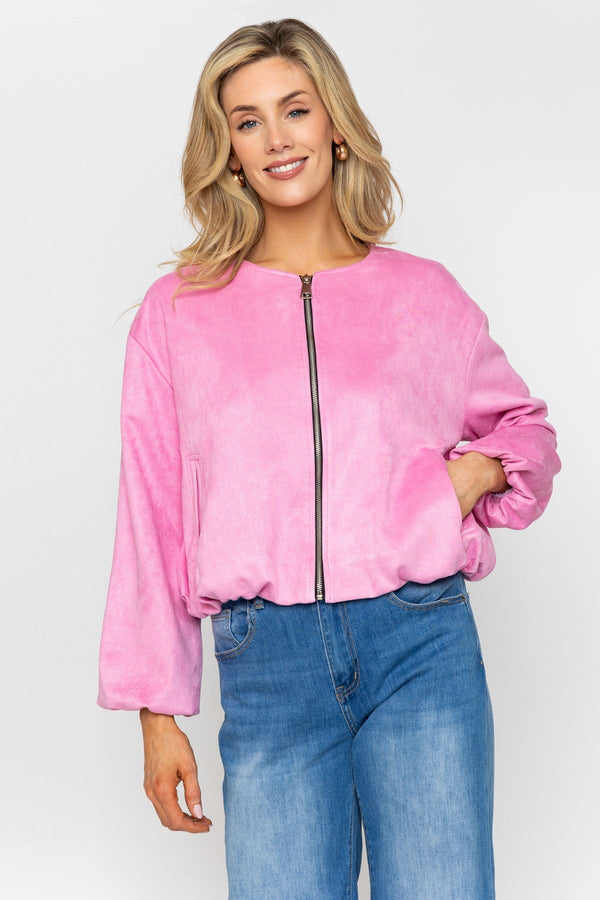 Carraig Donn Pink Suede Bomber Jacket