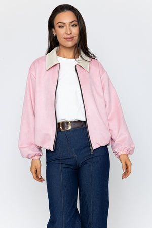 Carraig Donn Pink Suede Varsity Jacket