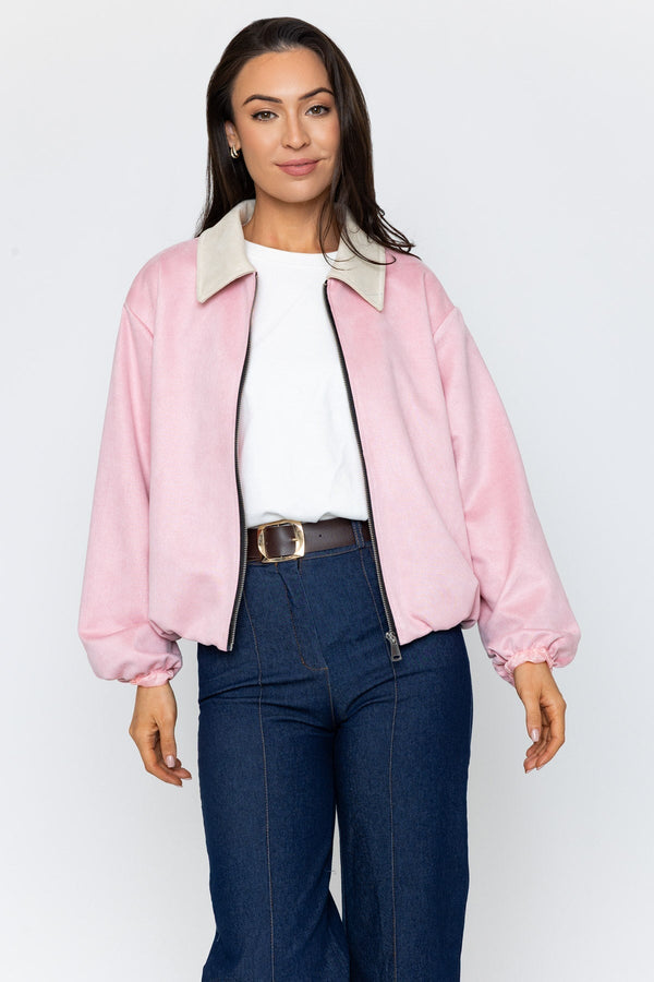 Carraig Donn Pink Suede Varsity Jacket