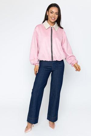 Carraig Donn Pink Suede Varsity Jacket