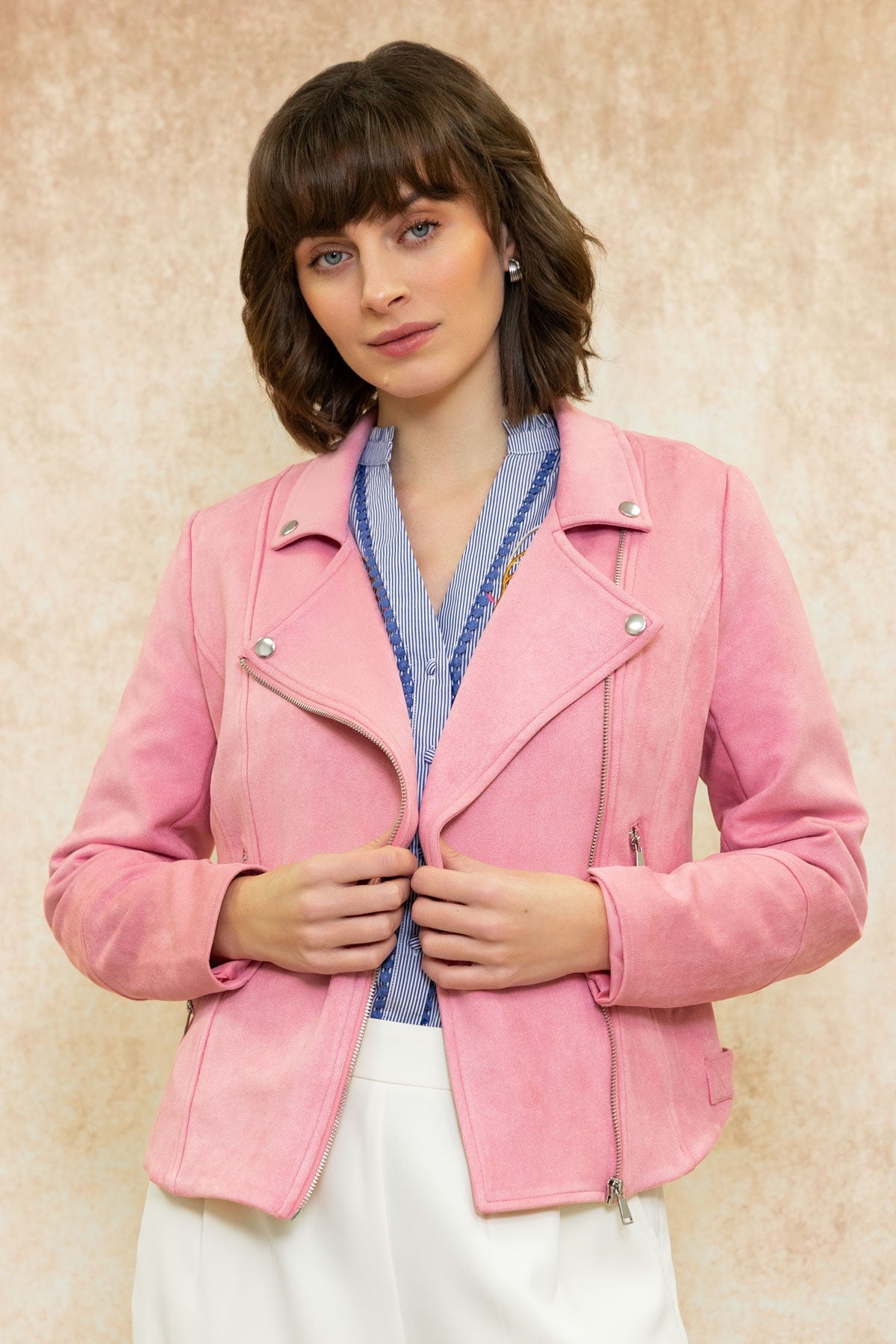 Pink Suedette Biker Jacket
