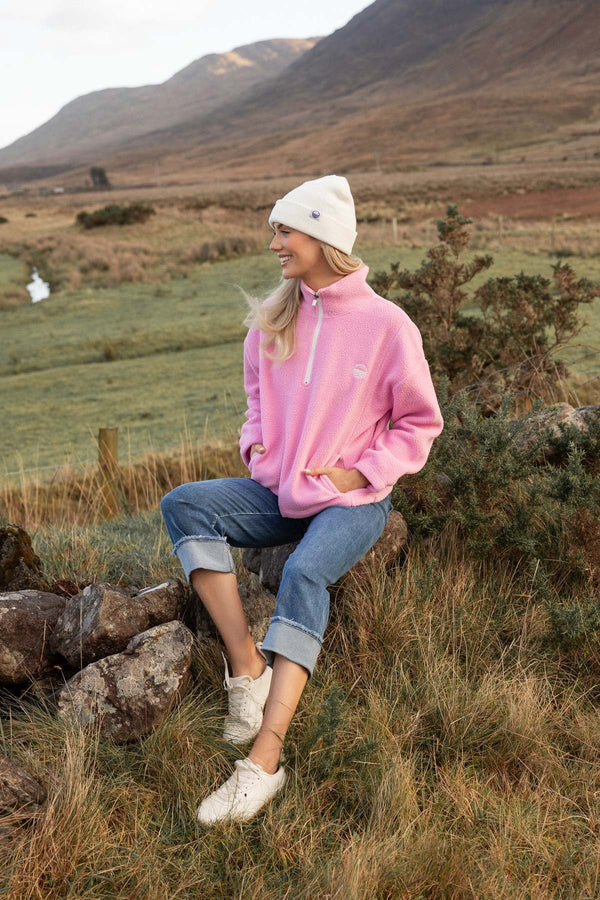 Carraig Donn Pink Teddy Fleece With Contrast Zip