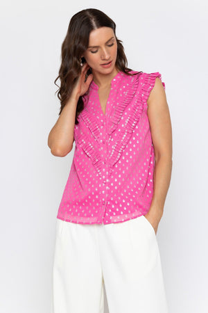 Carraig Donn Pink Top with Metallic Polka Dots
