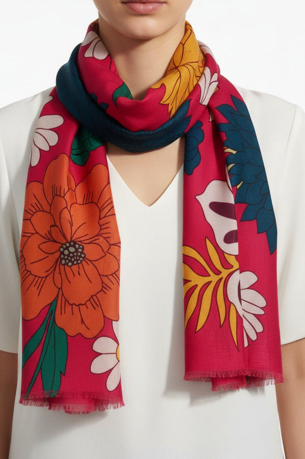 Carraig Donn Pink Tropical Print Scarf