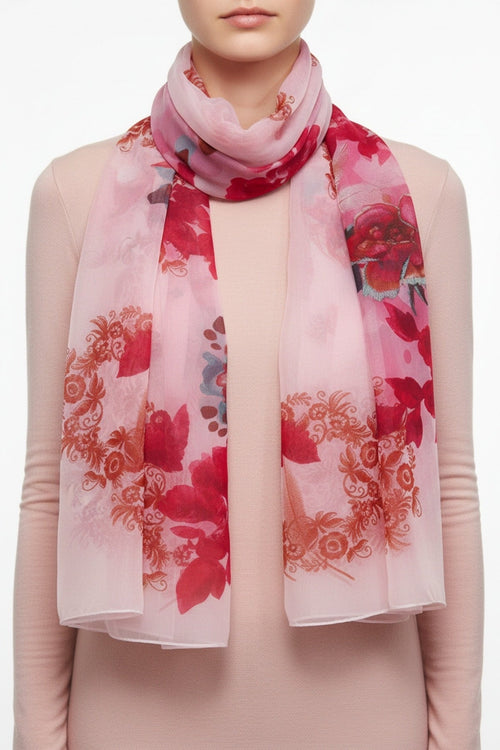 Pink Two Tone Floral Scarf
