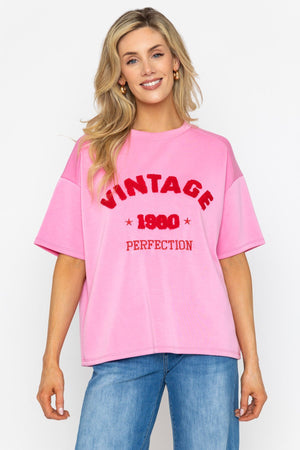 Carraig Donn Pink Viscose Blend Slogan Top