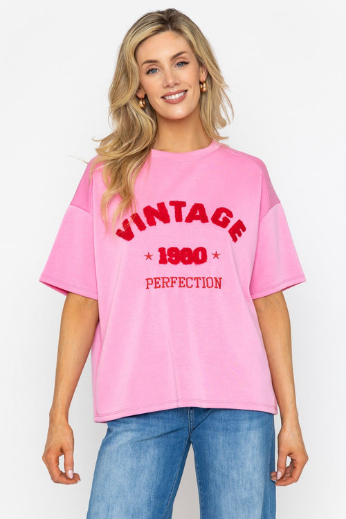 Pink Viscose Blend Slogan Top