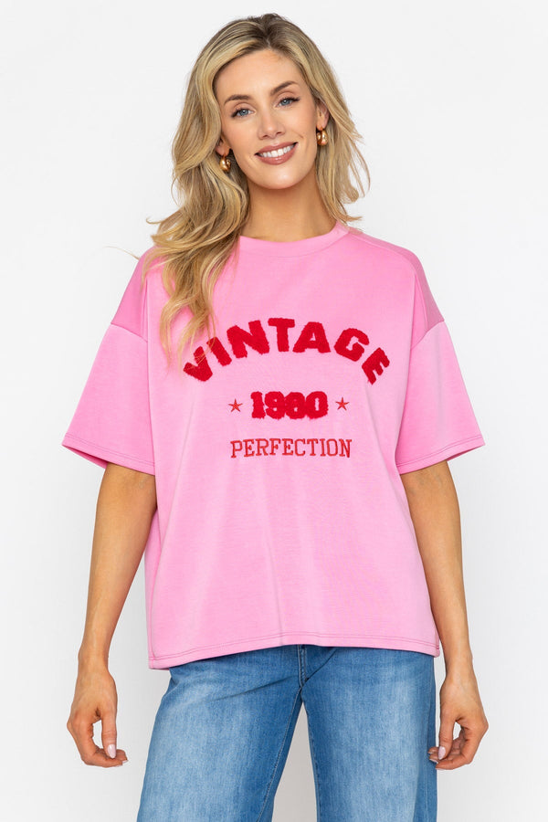 Carraig Donn Pink Viscose Blend Slogan Top
