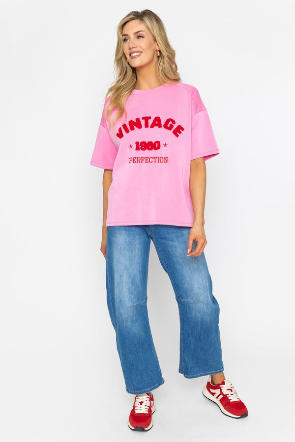 Carraig Donn Pink Viscose Blend Slogan Top