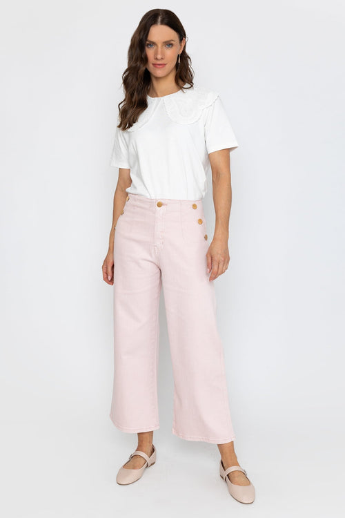 Pink Wide Leg Cropped Jeans