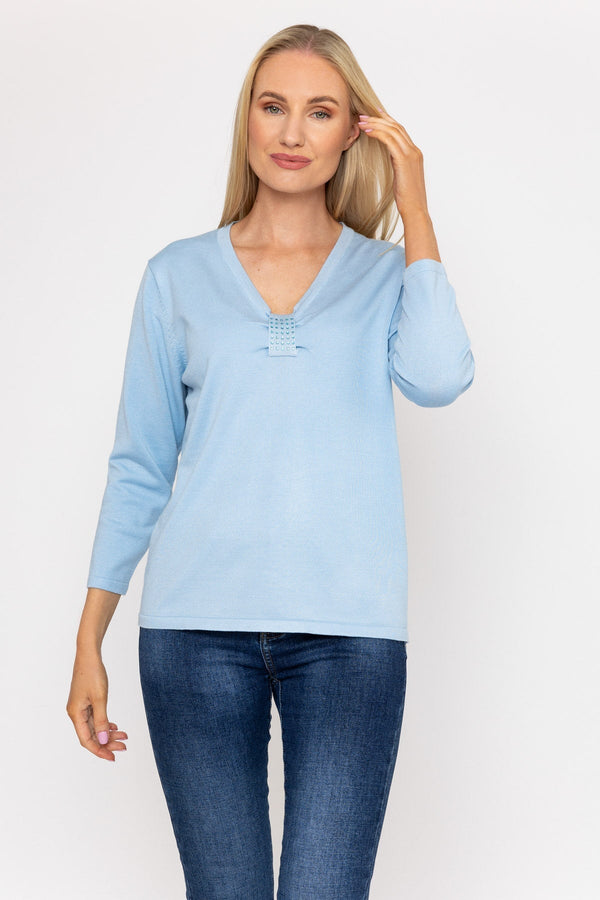 Carraig Donn Plain Knit Sweater With Diamonte Detail in Blue