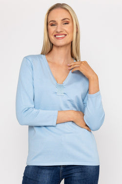 Carraig Donn Plain Knit Sweater With Diamonte Detail in Blue