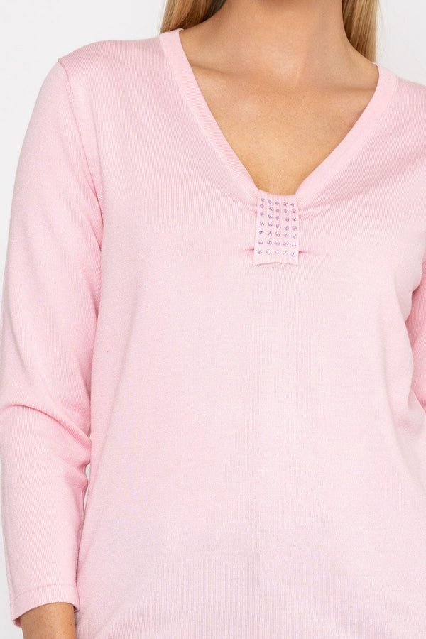 Carraig Donn Plain Knit Sweater With Diamonte Detail in Pink