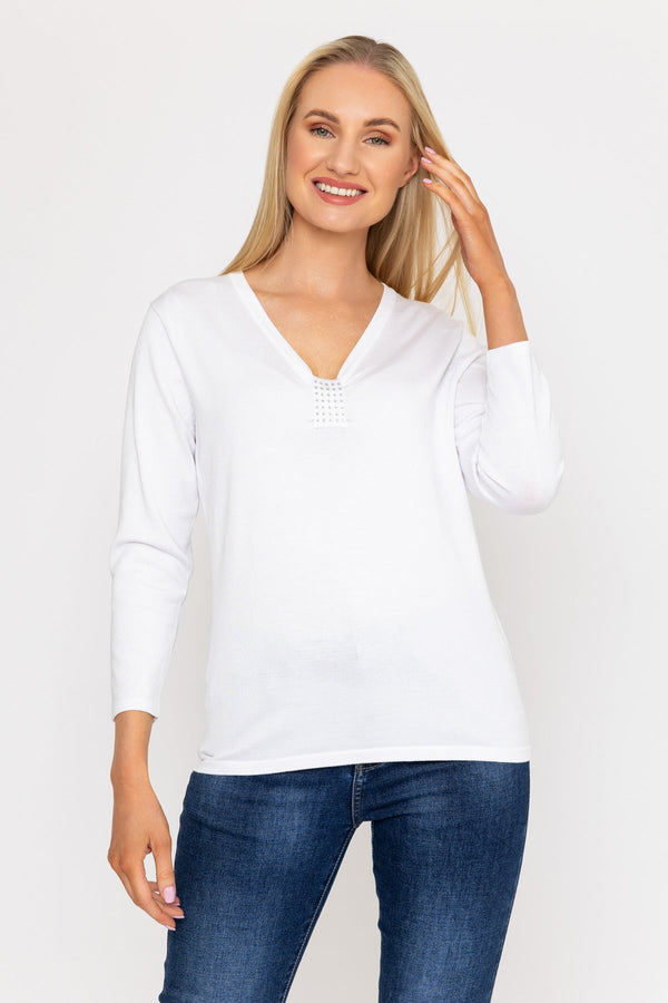 Carraig Donn Plain Knit Sweater With Diamonte Detail in White