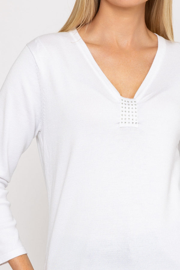 Carraig Donn Plain Knit Sweater With Diamonte Detail in White