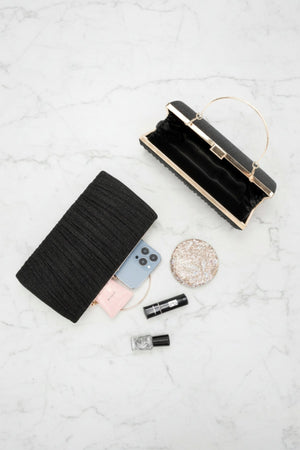 Carraig Donn Pleated Sparkle Black Clutch Bag