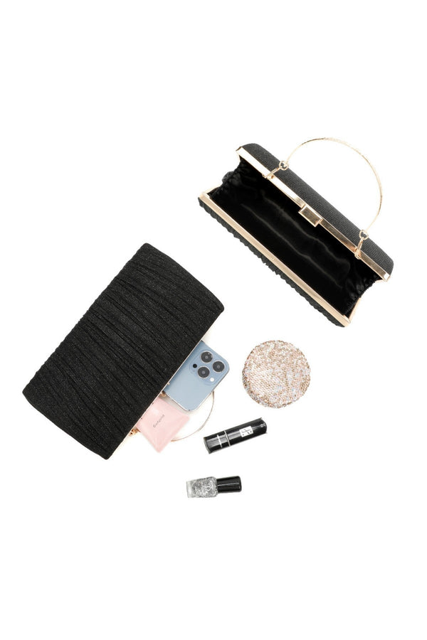 Carraig Donn Pleated Sparkle Black Clutch Bag