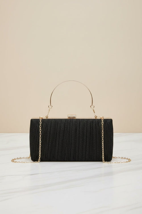 Pleated Sparkle Black Clutch Bag