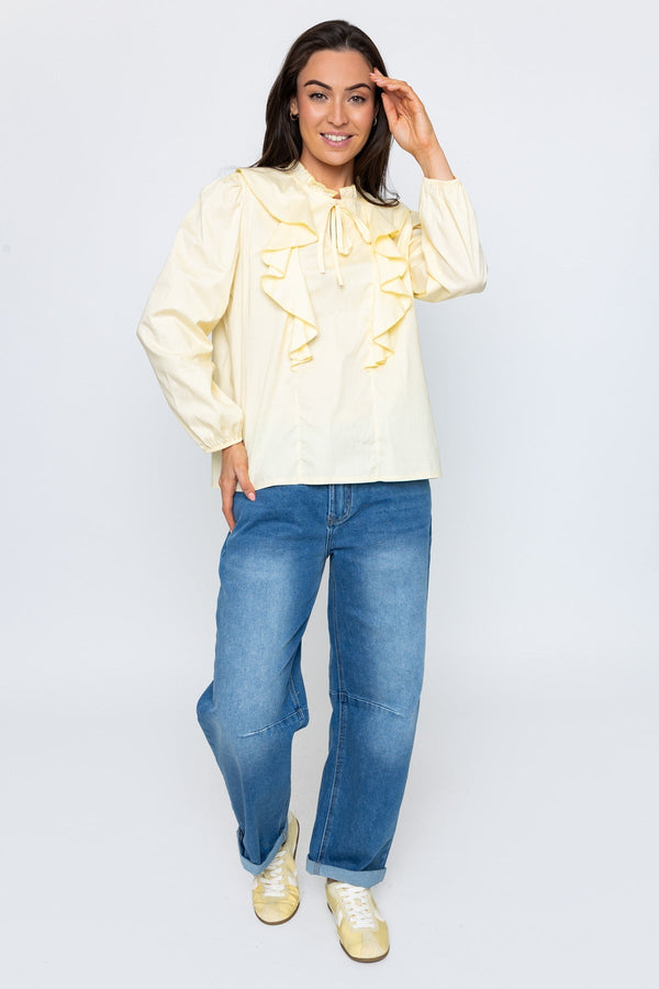 Carraig Donn Poplin Ruffle Blouse in Yellow
