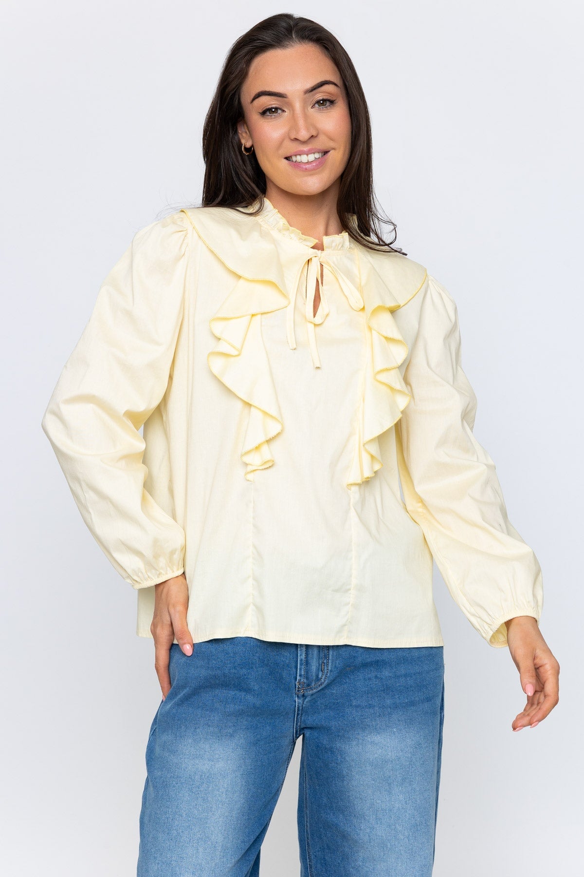 Poplin Ruffle Blouse in Yellow