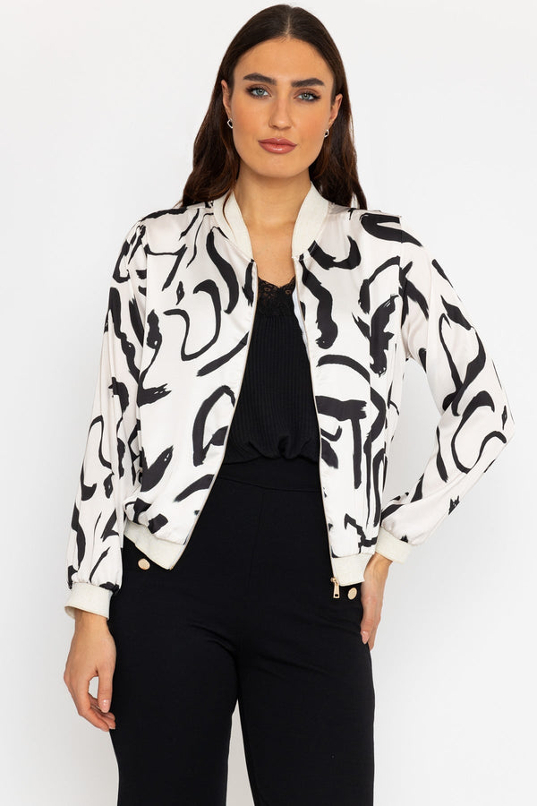 Printed Bomber Jacket in Cream | Jackets | Carraig Donn