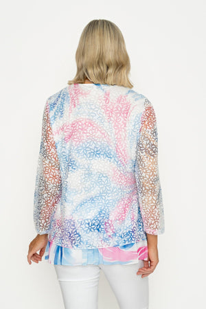 Carraig Donn Printed Dovore 3/4 Sleeve Top in Cobalt